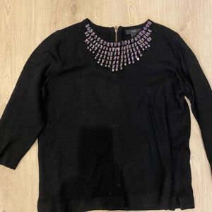 Jeweled, wool, 3/4 sleeve, zipper on back, sweater